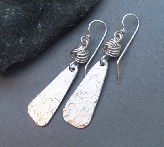 Hammered Sterling Silver Dangle Earrings with Love Knots Etsy