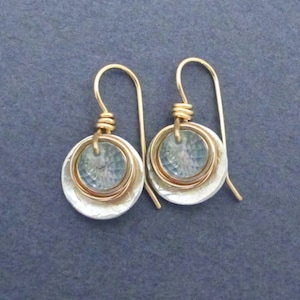 Genuine Sky Blue Topaz Earrings Sterling Silver and Gold Filled Mixed Metal Small Dangles December Birthstone Gift