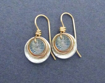 Genuine Sky Blue Topaz Earrings Sterling Silver and Gold Filled Mixed Metal Small Dangles December Birthstone Gift