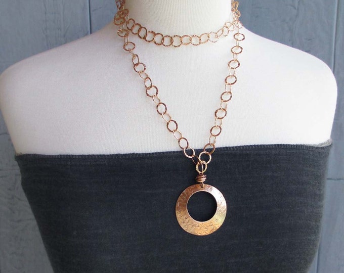 Bronze Anniversary Gift for Wife Long Bronze Necklace With Hammered