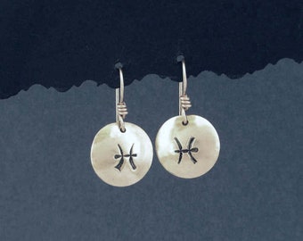 Sterling Silver Pisces Earrings Zodiac Sign February March Birthday Gift Astrology Jewelry