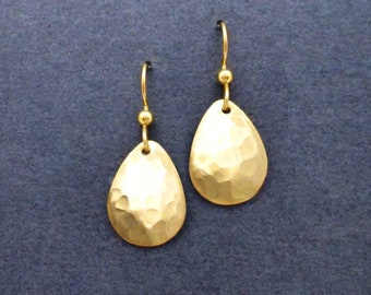 14k Gold Filled Small Teardrop Earrings Minimalist Hammered Dangles Modern Style