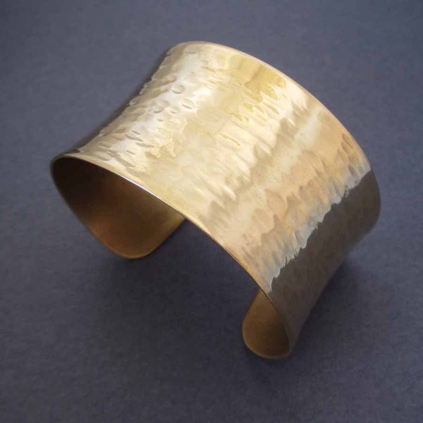Gold Tone Cuff Bracelet in Brass Ripple Texture Modern 21st Anniversary Gift for Wife