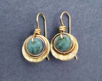 Natural Genuine Emerald Earrings Gold Tone Small Dangles May Birthstone 20th Anniversary Gift Real Emeralds