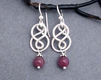 Genuine Ruby Earrings Sterling Silver 925 Dangles Double Infinity Symbol Earrings July Birthstone and 15th Anniversary Gift