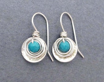 Blue Gift Box Green Real Turquoise Gemstone & Sterling Silver Drop Earrings 