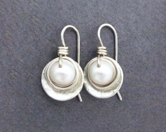 Genuine Freshwater White Pearl Earrings with Sterling Silver Dangles and Ear Wires June Birthstone Gift