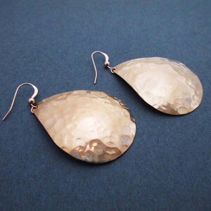 Big Bronze Teardrop Earrings Hammered Dangles Modern 8th or 19th Anniversary Gift for Wife image 3