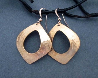 Hammered Bronze Earrings Modern 8th or 19th Bronze Anniversary Gift for Wife