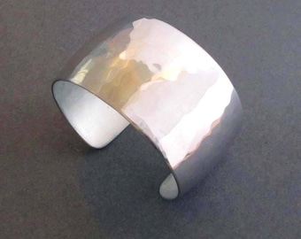 Domed Aluminum Cuff Bracelet Hammered Silver Tone Convex Cuff Modern 10th Anniversary Gift for Wife