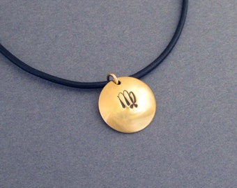 Virgo Pendant Necklace Brass on Brass Chain or Black Leather Cord August September Zodiac Birthday Gift for Men or Women