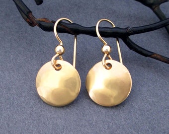 14k Gold Filled Small Earrings Round Dangles Minimalist Dainty Simple Everyday Casual Jewelry