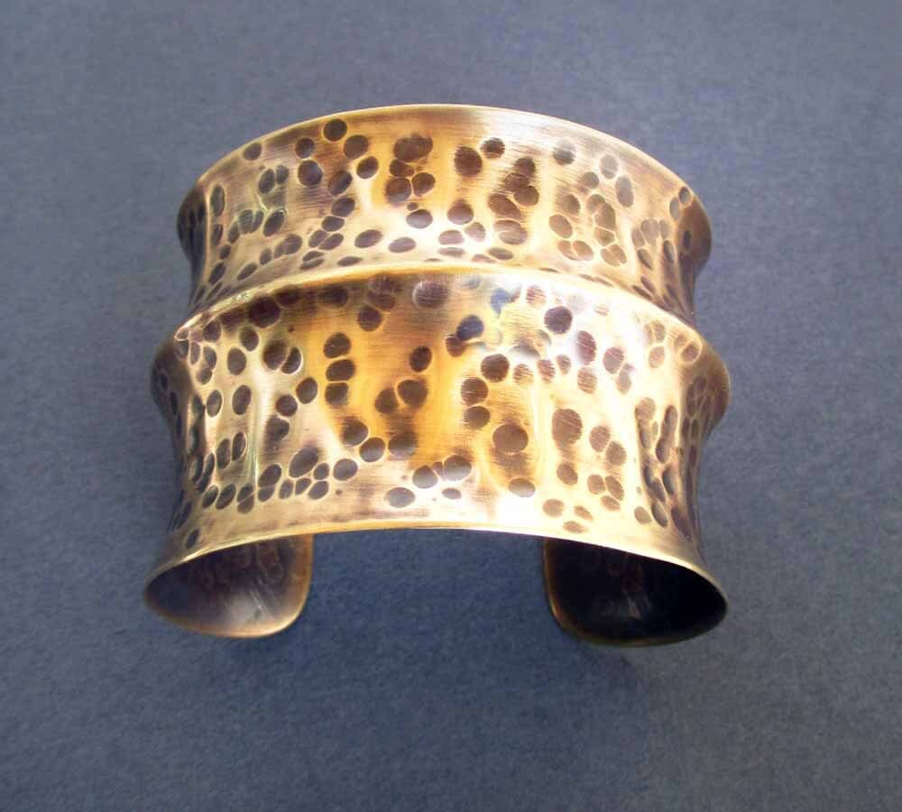 Hammered Bronze Bracelet Wide Cuff Bangle Rustic Patina Finish Etsy