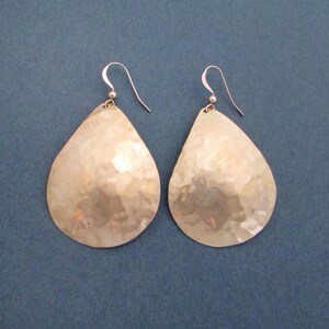 Big Bronze Teardrop Earrings Hammered Dangles Modern 8th or 19th Anniversary Gift for Wife image 4