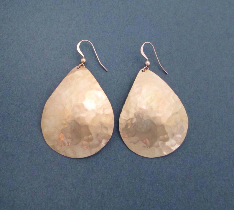 Big Bronze Teardrop Earrings Hammered Dangles Modern 8th or 19th Anniversary Gift for Wife image 4