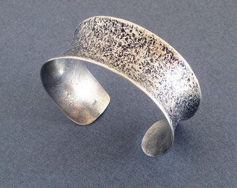 Sterling Silver Cuff Bracelet Curvy Hammered Distressed Texture Oxidized Silver