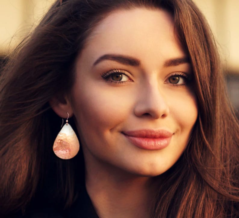 Big Bronze Teardrop Earrings Hammered Dangles Modern 8th or 19th Anniversary Gift for Wife image 2