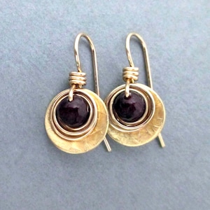 Genuine Garnet Earrings Gold Tone Small Dangles January Birthstone and 2nd Anniversary Gemstone Jewelry