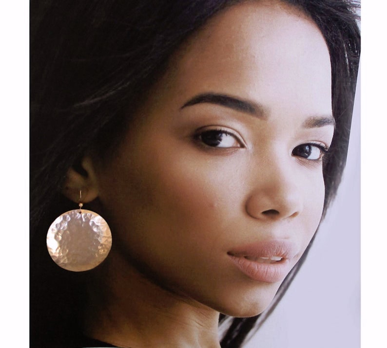 Large Hammered Bronze Disc Earrings Modern 8th or 19th Etsy