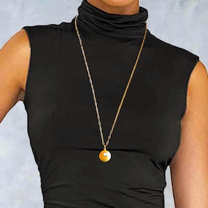 Genuine Aquamarine and Bronze Pendant Necklace Long Chain Unique Modern 19th Wedding Anniversary Gift for Wife