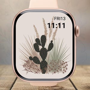 Cactus Aquarel Bloem Apple Watch Wallpaper | Wijzerplaat met bloemen | Zachte esthetische digitale download voor Apple Watch