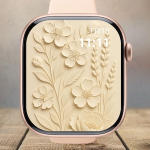 Boho Trockenblumen Apple Watch Wallpaper, Vintage Floral Apple Watch in 3D Stil