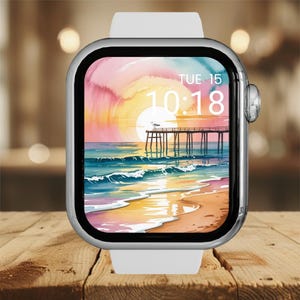 Sfondo Apple Watch con sabbia di mare e sole / Quadrante orologio da spiaggia / Download digitale di atmosfera estiva
