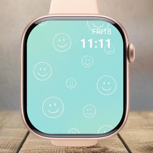 Set di sfondi per Apple Watch con scarabocchi pastello / Cuori, stelle, fiori, sorrisi, farfalle, quadranti per orologi con scarabocchi minimalisti e minimali in colori pastello