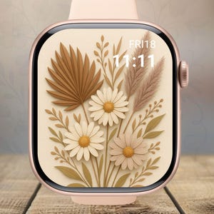 Boho Trockenblumen Apple Watch Wallpaper, Vintage Floral Apple Watch in 3D Stil