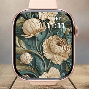 Sfondo per Apple Watch con fiori ad acquerello in rilievo / Quadrante floreale / Download digitale con estetica delicata per Apple Watch