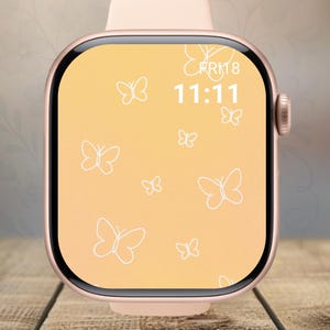 Set di sfondi per Apple Watch con scarabocchi pastello / Cuori, stelle, fiori, sorrisi, farfalle, quadranti per orologi con scarabocchi minimalisti e minimali in colori pastello