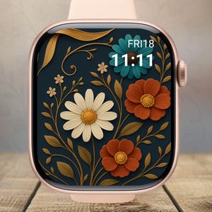 Boho Trockenblumen Apple Watch Wallpaper, Vintage Floral Apple Watch in 3D Stil