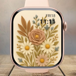 Boho Trockenblumen Apple Watch Wallpaper, Vintage Floral Apple Watch in 3D Stil