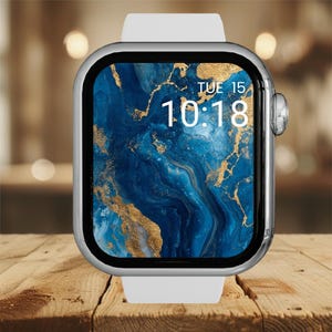 Sfondo per Apple Watch in marmo blu navy e oro / Download digitale del quadrante astratto di lusso per orologio
