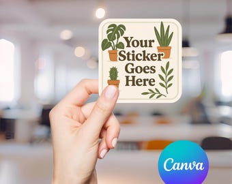 Maqueta de pegatina portátil: plantilla editable de Canva para vendedores de pegatinas
