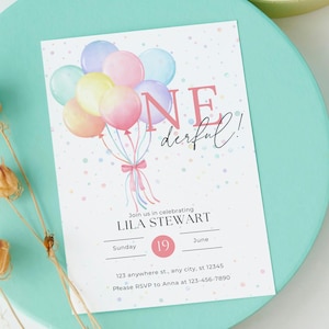 Watercolor Balloon Birthday Party Invitation Template, Colorful Party Invite,  Party Invites, Digital E-Invite, Editable Canva Template