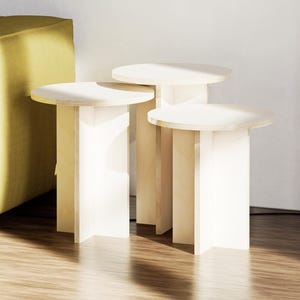 Mesa auxiliar redonda, mesa auxiliar de madera, taburete de madera, mesita de noche, mesa de centro, macetero, juego de 3 mesas auxiliares modernas, mesa auxiliar, mesita de noche