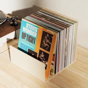 Modern Metal Vinyl Record Holder, Minimalist LP Storage Rack for Albums, Tabletop Record Organizer, Turntable Stand Accessory Shelf