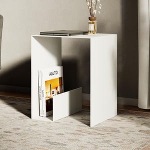 Metal Side Table with Open Book Niche: Book Storage End Table, Magazine Holder Accent Table for Living Room