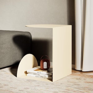 Metal C Shaped Side Table: Book Storage Accent Table, Rounded Living Room End Table