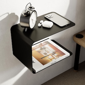 Floating Nightstand C Shelf, Minimalist Metal Bedside Table, Modern Wall Shelf Organizer, Wall Mounted Nightstand, Bedroom Storage Shelf
