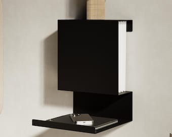 Estantería flotante metálica para mesita de noche: mesita de noche vertical de pared, estante de almacenamiento compacto para dormitorio.