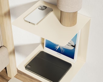 Mesita de noche flotante de metal - Estante de pared junto a la cama con ranura para libros