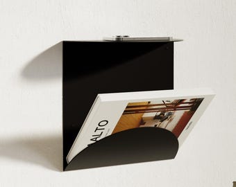 Metal Wall Magazine Holder: Floating Book Rack Shelf, Wall Mounted Organizer for Living Room