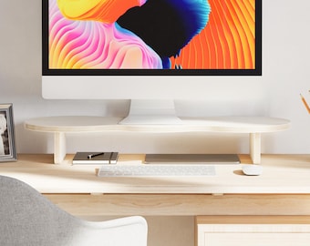 Soporte para monitor de madera contrachapada de abedul: organizador de escritorio ergonómico, elevador de monitor de madera hecho a mano
