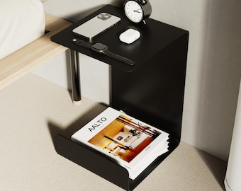 Modern Minimalist C-Shaped Metal Side Table — Sofa & Bedside Table with Magazine Storage