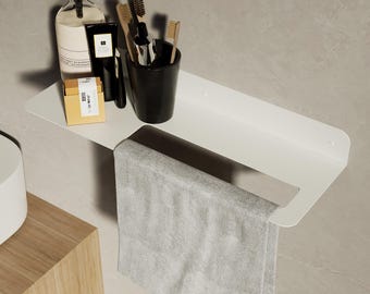 Prateleira de metal moderna para banheiro com suporte para toalhas: armazenamento minimalista de parede, organizador de banheiro