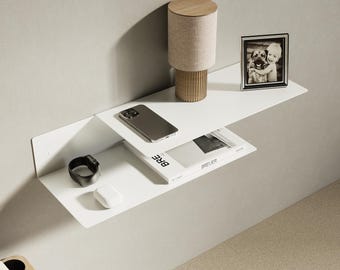 Metal Floating Bedside Shelf: Two Tier Wall Mounted Nightstand, Bedroom Storage Solution