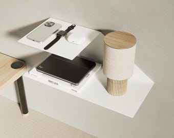 Metal Floating Nightstand Shelf: Two Tier Wall Mounted Bedside Table, Minimalist Bedroom Storage Shelf