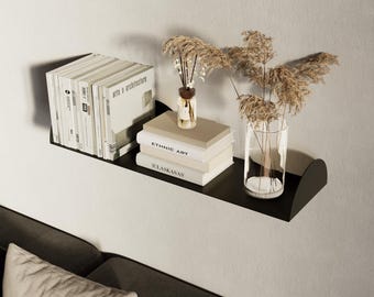 Rounded Metal Wall Shelf — Minimalist Bookshelf — Modern Display Shelf